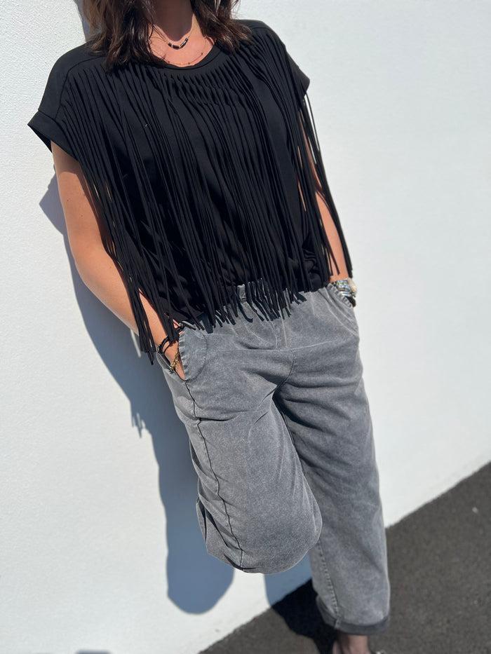 Les Bohémiennes Tee Shirt Fringe Noir