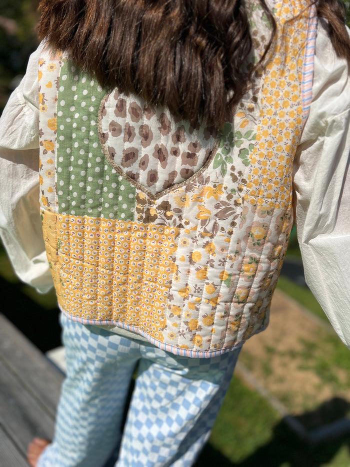 Les Bohémiennes Veste Sans Manche Patchwork Jaune