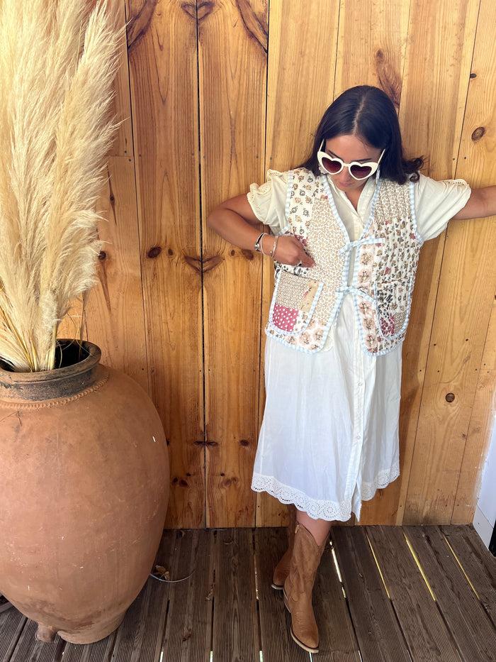 Les Bohémiennes Veste Sans Manche Patchwork Kaki