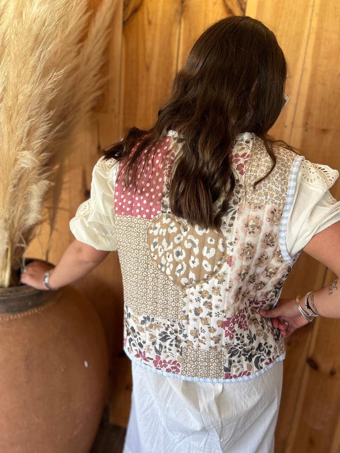 Les Bohémiennes Veste Sans Manche Patchwork Kaki