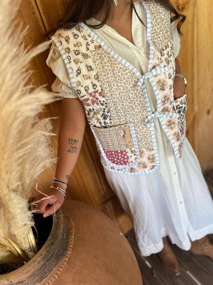 les bohémiennes Veste sans manche Patchwork Kaki