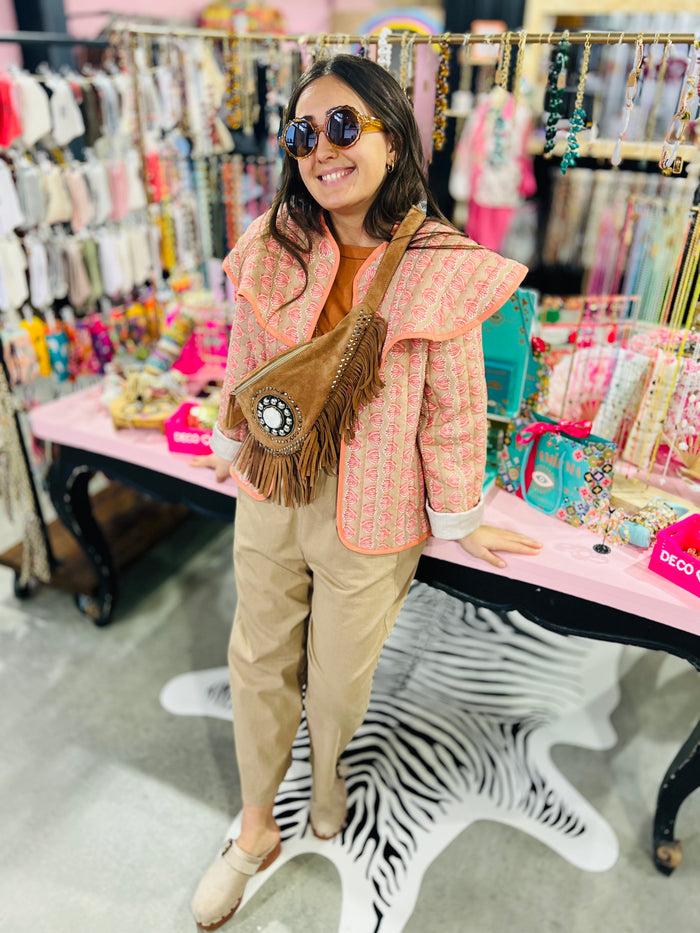 Les Bohémiennes Veste Sicilia Camel Fleurs Corail