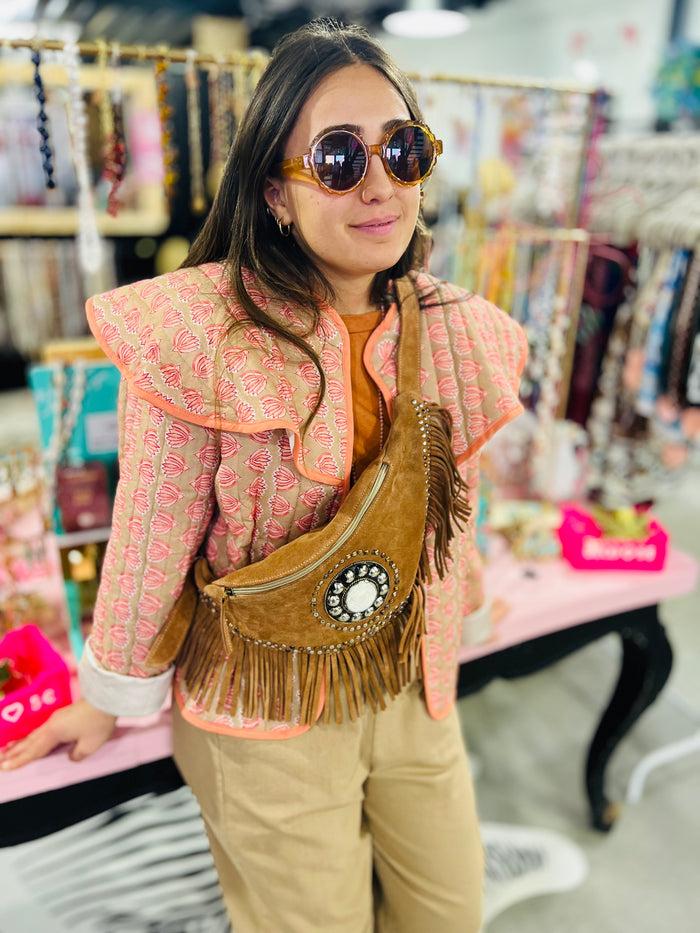 Les Bohémiennes Veste Sicilia Camel Fleurs Corail