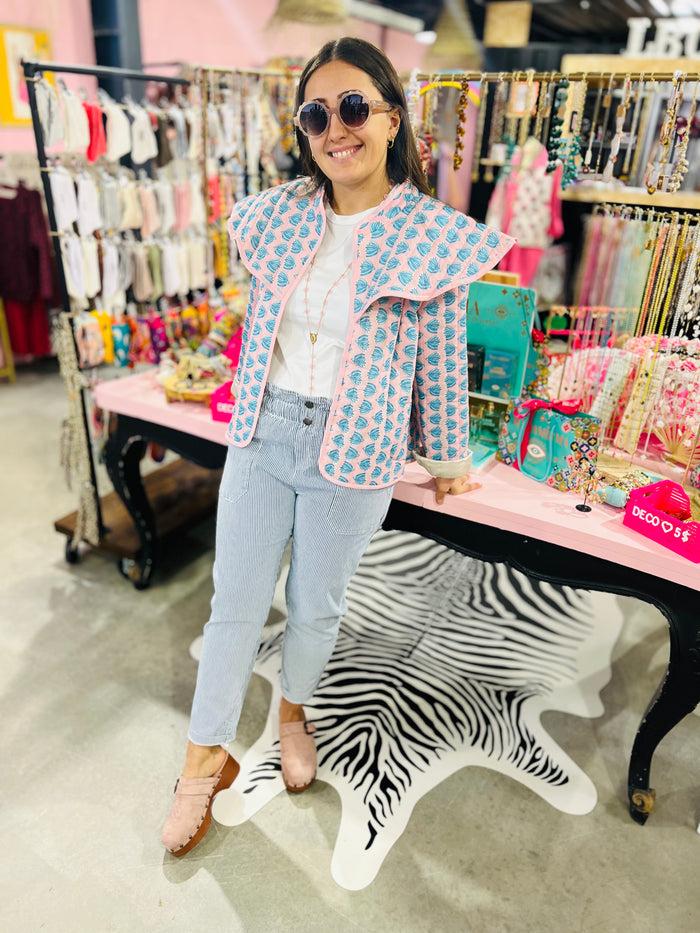 Les Bohémiennes Veste Sicilia Rose Fleurs Bleues