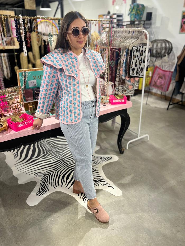 Les Bohémiennes Veste Sicilia Rose Fleurs Bleues