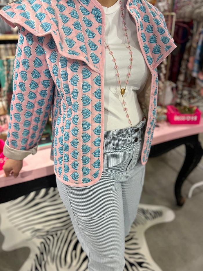 Les Bohémiennes Veste Sicilia Rose Fleurs Bleues