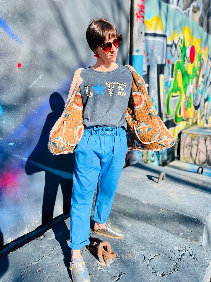 Les Bohémiennes Pantalon Fronces Johanna Bleu électrique