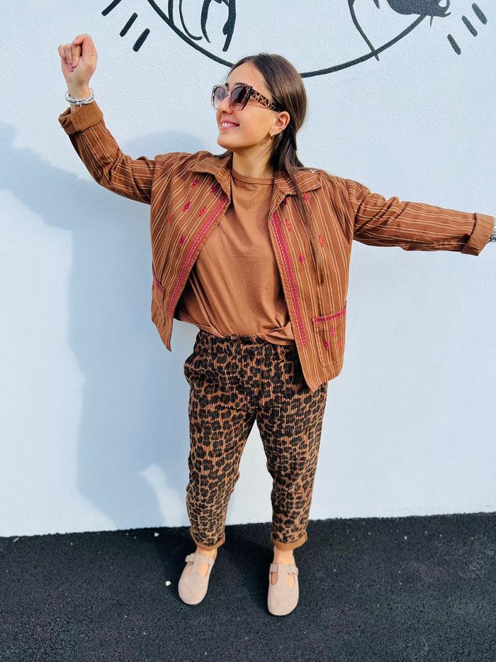 Les Bohémiennes Pantalon JOE Velours By Johanna Léopard Marron