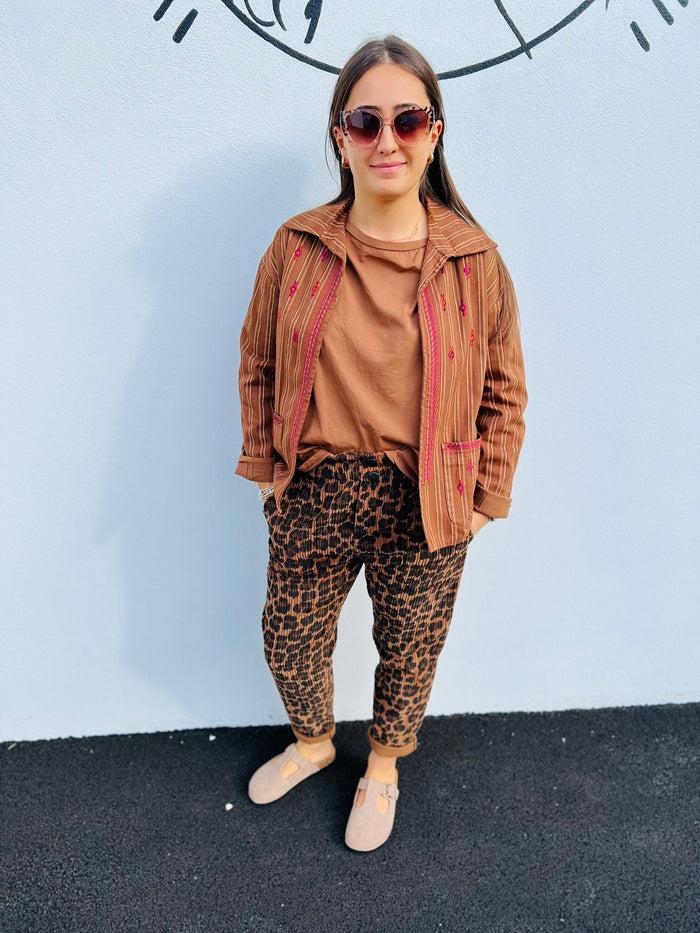 les bohémiennes Pantalon JOE velours by Johanna léopard marron