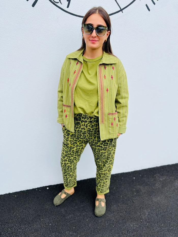 Les Bohémiennes Pantalon JOE Velours By Johanna Léopard Vert