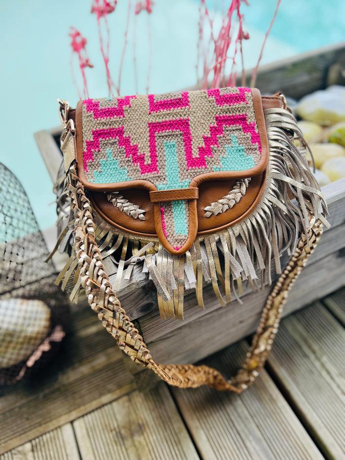 les bohémiennes Sac bandoulière boho Medellin turquoise