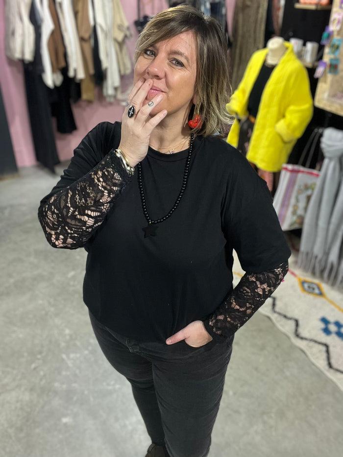 Les Bohémiennes Tee Shirt Manches Longues Dentelle JANIS