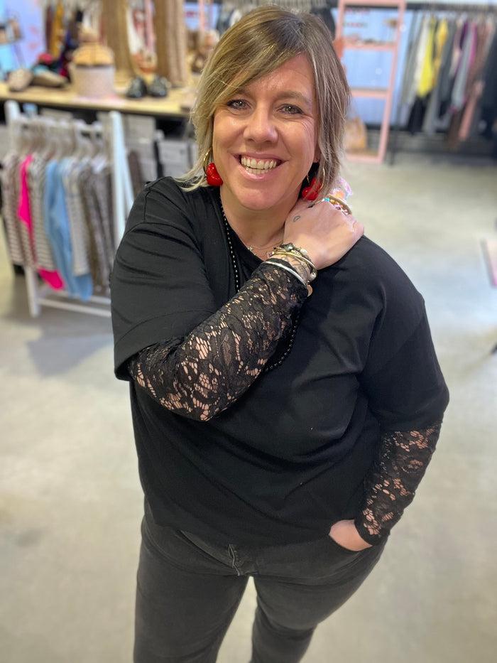 les bohémiennes Tee shirt manches longues dentelle JANIS