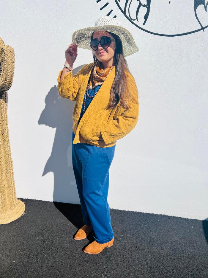 Les Bohémiennes Veste Mareva Gaze De Coton Moutarde