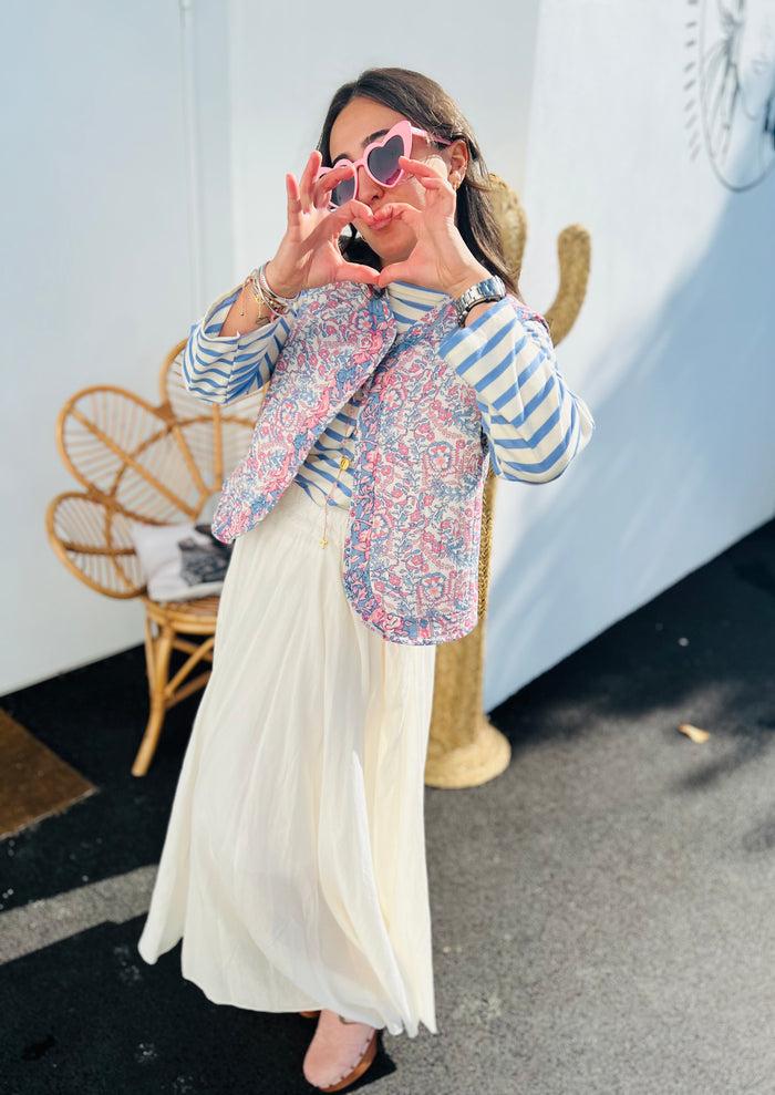 Les Bohémiennes Veste Matelassée Sans Manche New Delhi Bleu & Rose