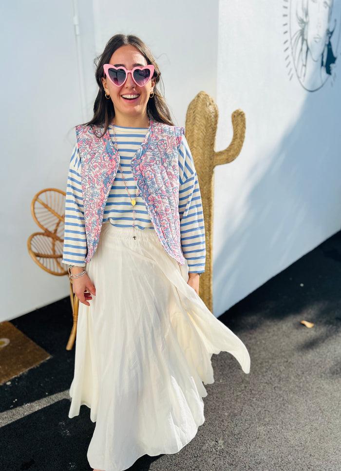 Les Bohémiennes Veste Matelassée Sans Manche New Delhi Bleu & Rose