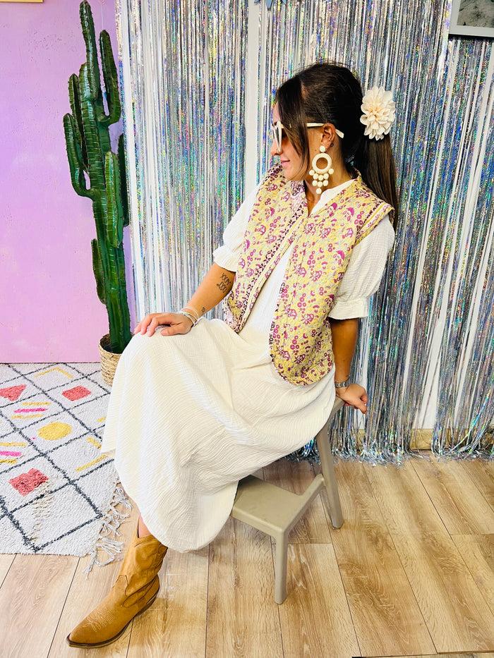 Les Bohémiennes Veste Matelassée Sans Manche New Delhi Jaune & Violet