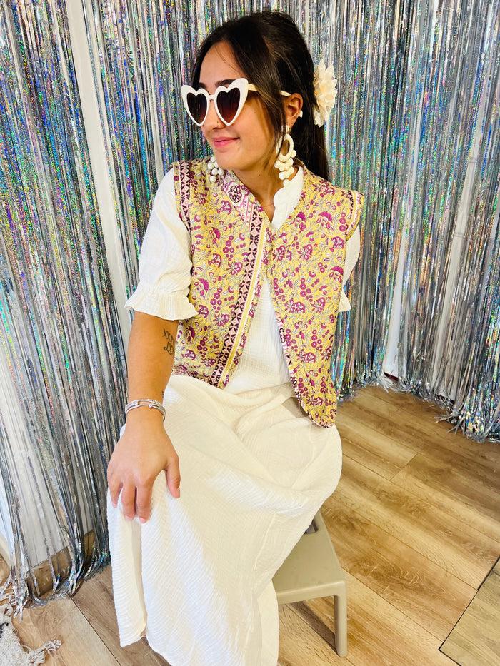 Les Bohémiennes Veste Matelassée Sans Manche New Delhi Jaune & Violet