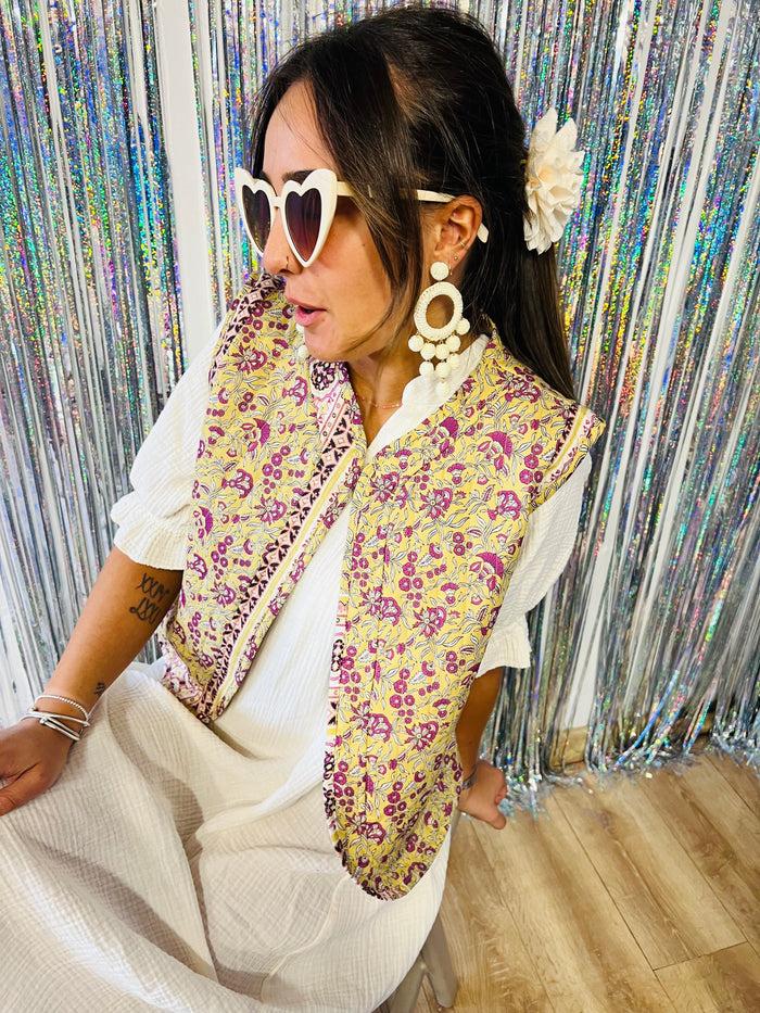 les bohémiennes Veste matelassée sans manche New Delhi Jaune & violet