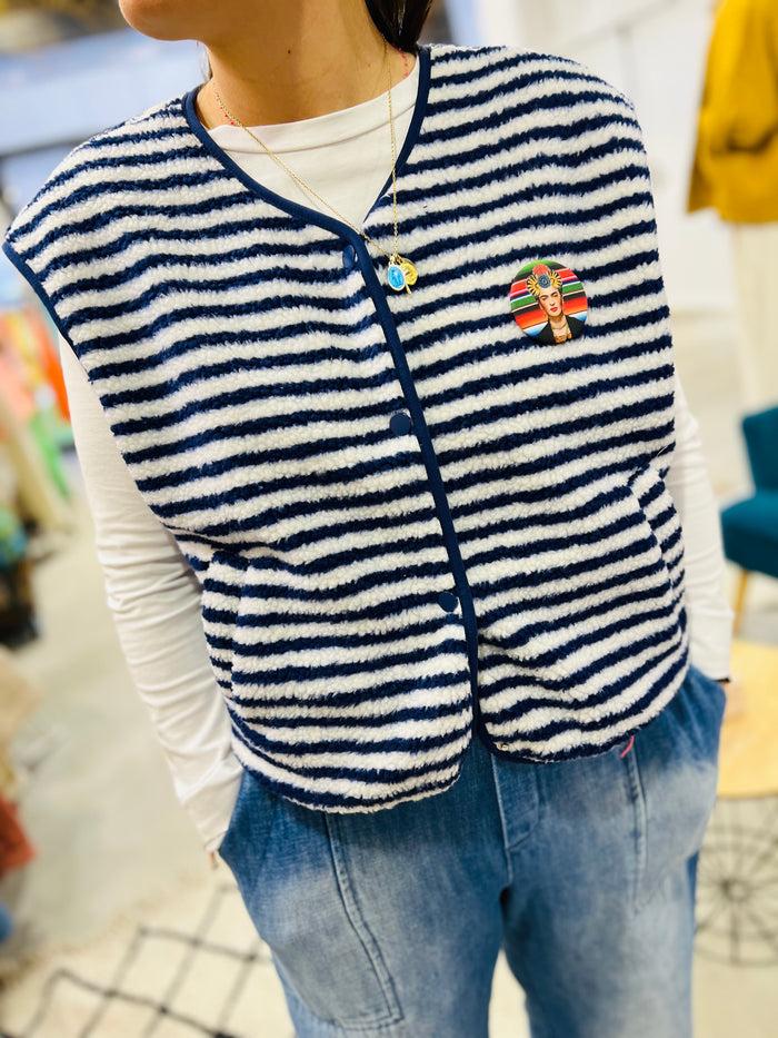 les bohémiennes Veste sans manche Americana Rayée marine