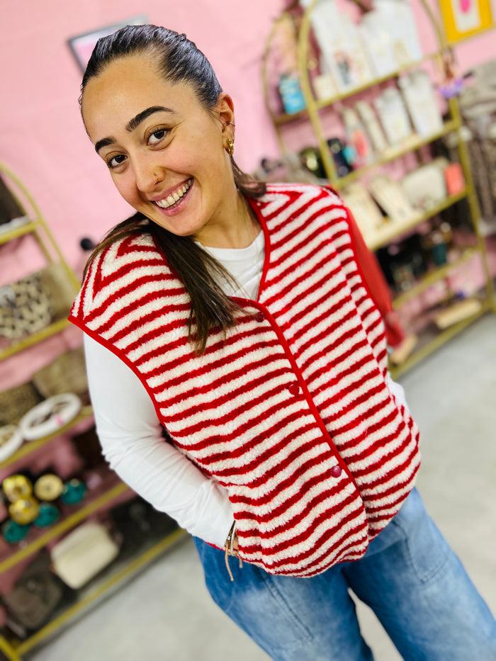 Les Bohémiennes Veste Sans Manche Americana Rayée Rouge