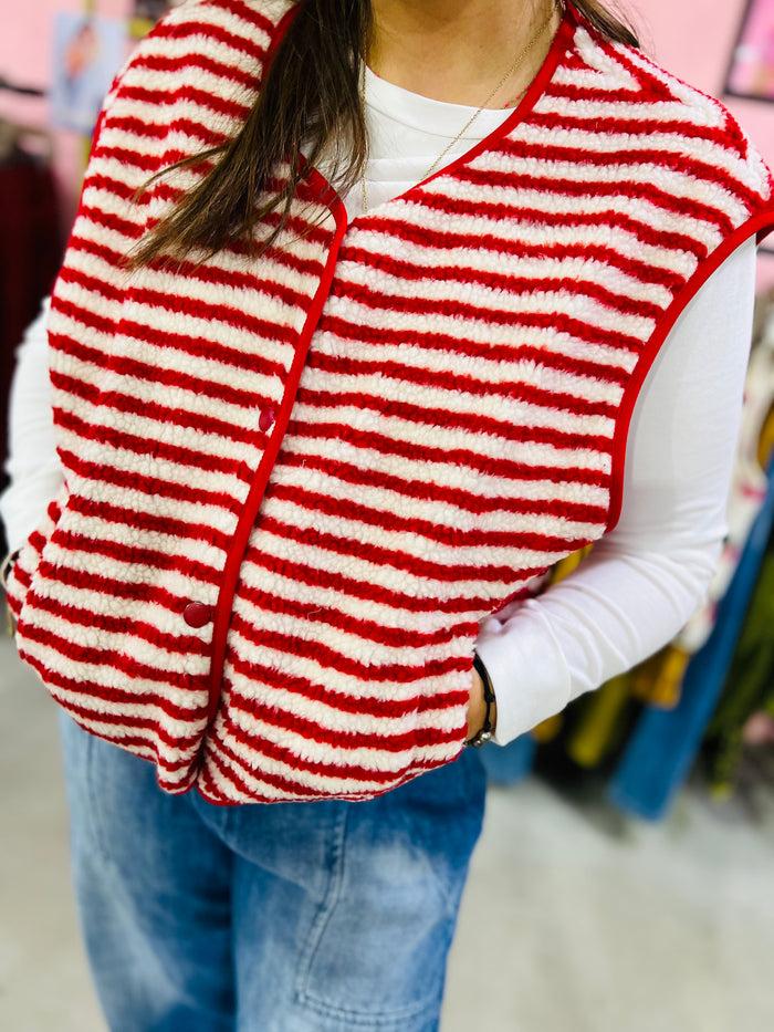 les bohémiennes Veste sans manche Americana Rayée rouge