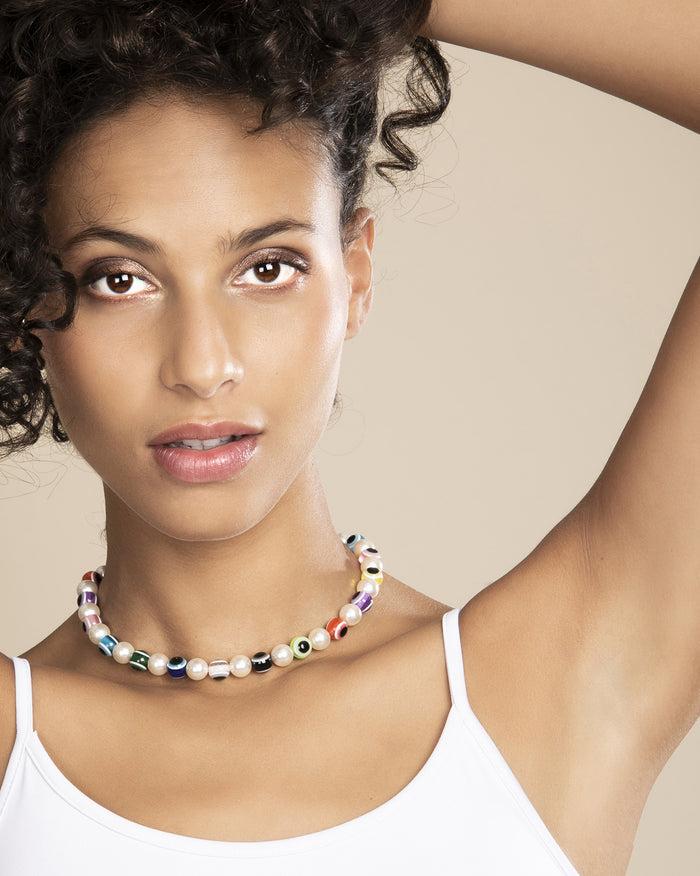 Les Interchangeables Collier Grosses Perles Imit Oeil