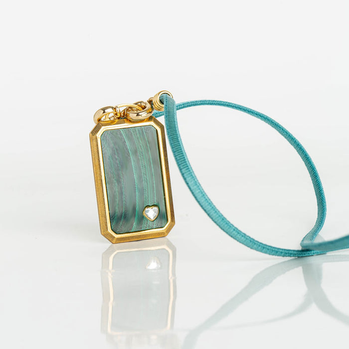 les interchangeables Collier plaque rectangle malachite ruban 42