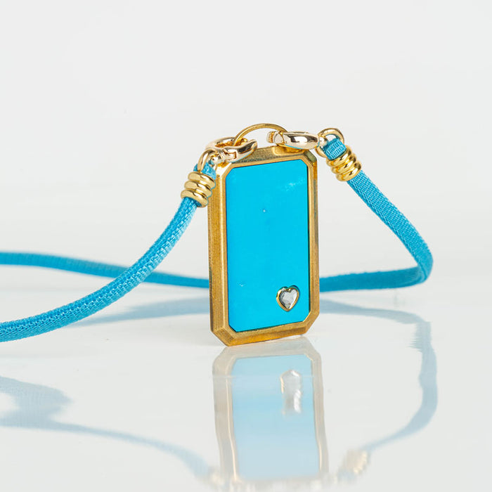 les interchangeables Collier plaque rectangle turquoise ruban 42