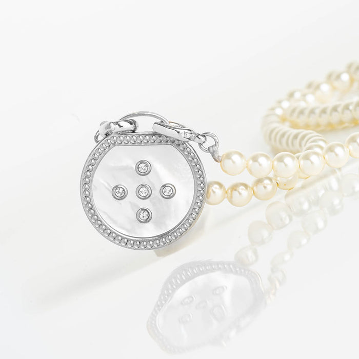 Les Interchangeables Collier Plaque Ronde Nacre Perles Imit.42