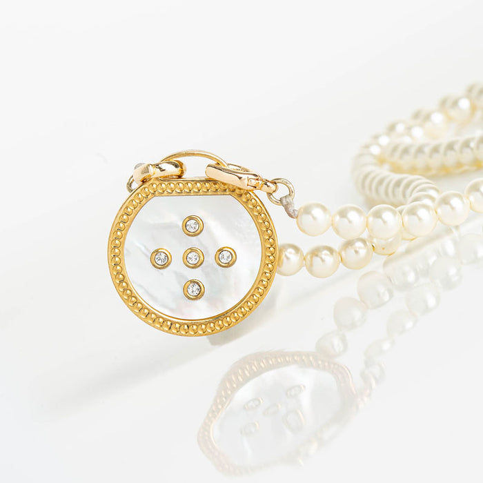 les interchangeables Collier plaque ronde nacre perles imit.42