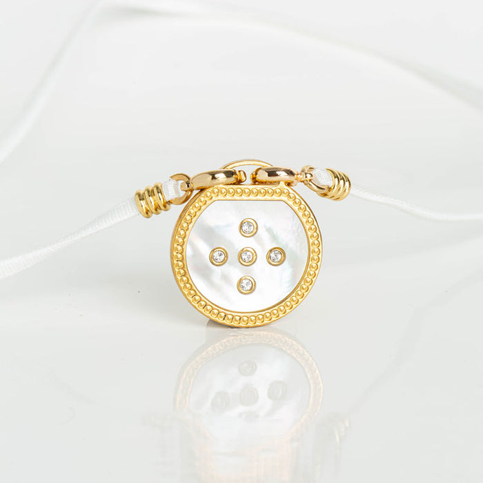 les interchangeables Collier plaque ronde nacre ruban 42