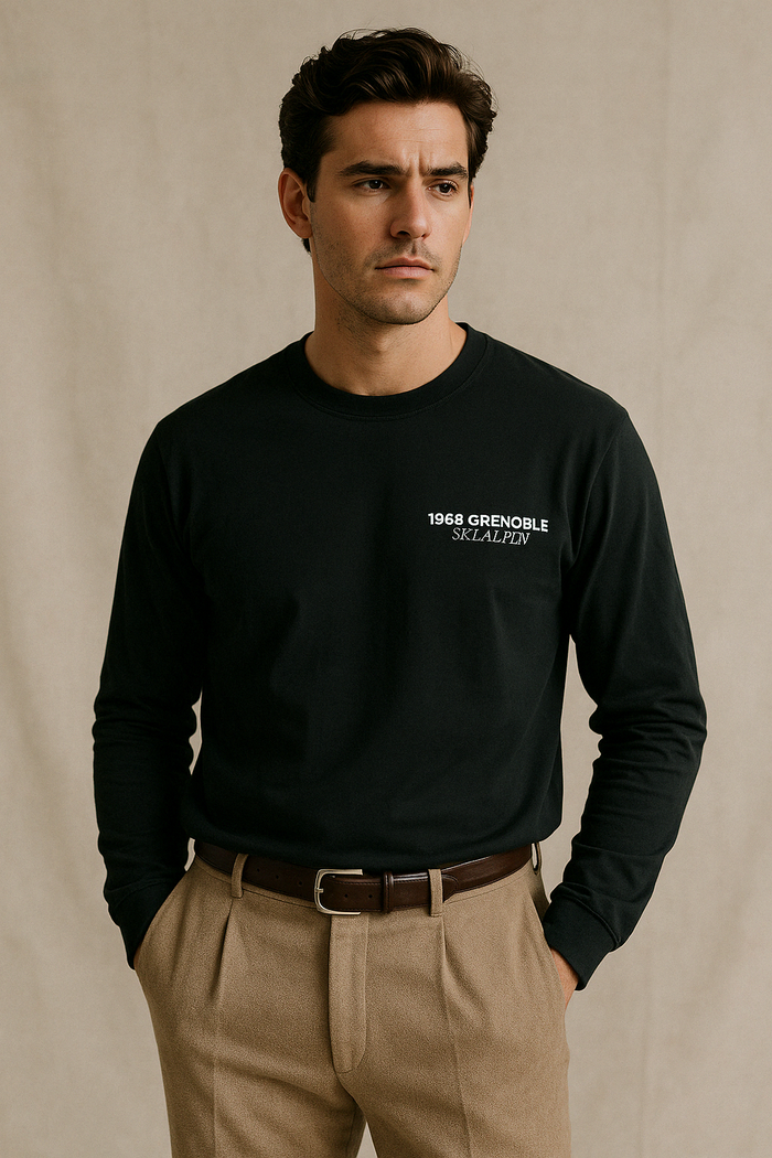 Les Petits Basics 1968 Grenoble. Unisex Dry Handfeel Long Sleeve Black T Shirt