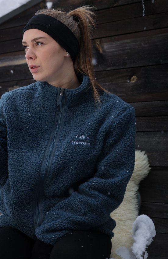 Les Petits Basics Café & Croissant. Unisex Sherpa Zip Thru