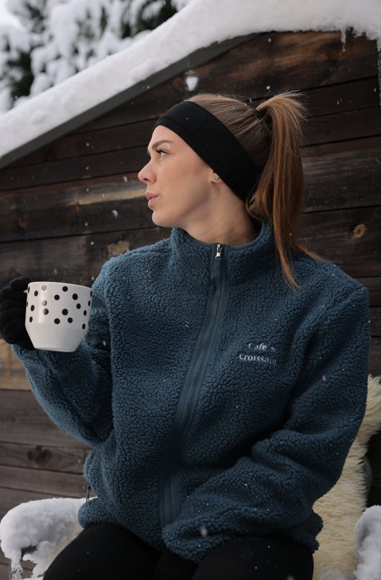 Les Petits Basics Café & Croissant. Unisex Sherpa Zip Thru