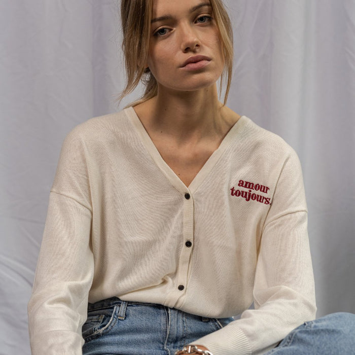 Les Petits Basics Lyocell Unisex Embroidered Cardigan | Amour Toujours