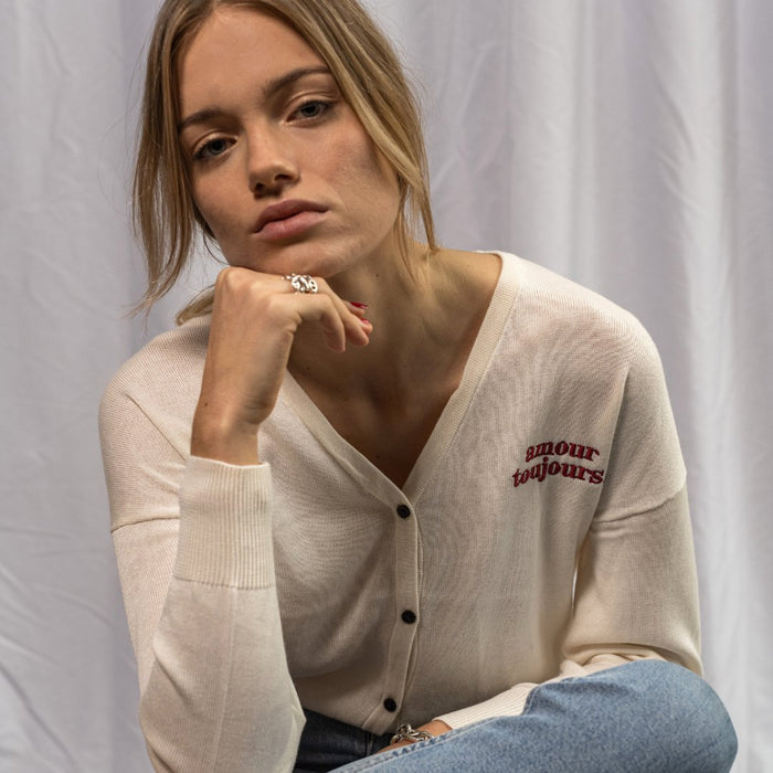 les petits basics Lyocell unisex embroidered cardigan | Amour Toujours
