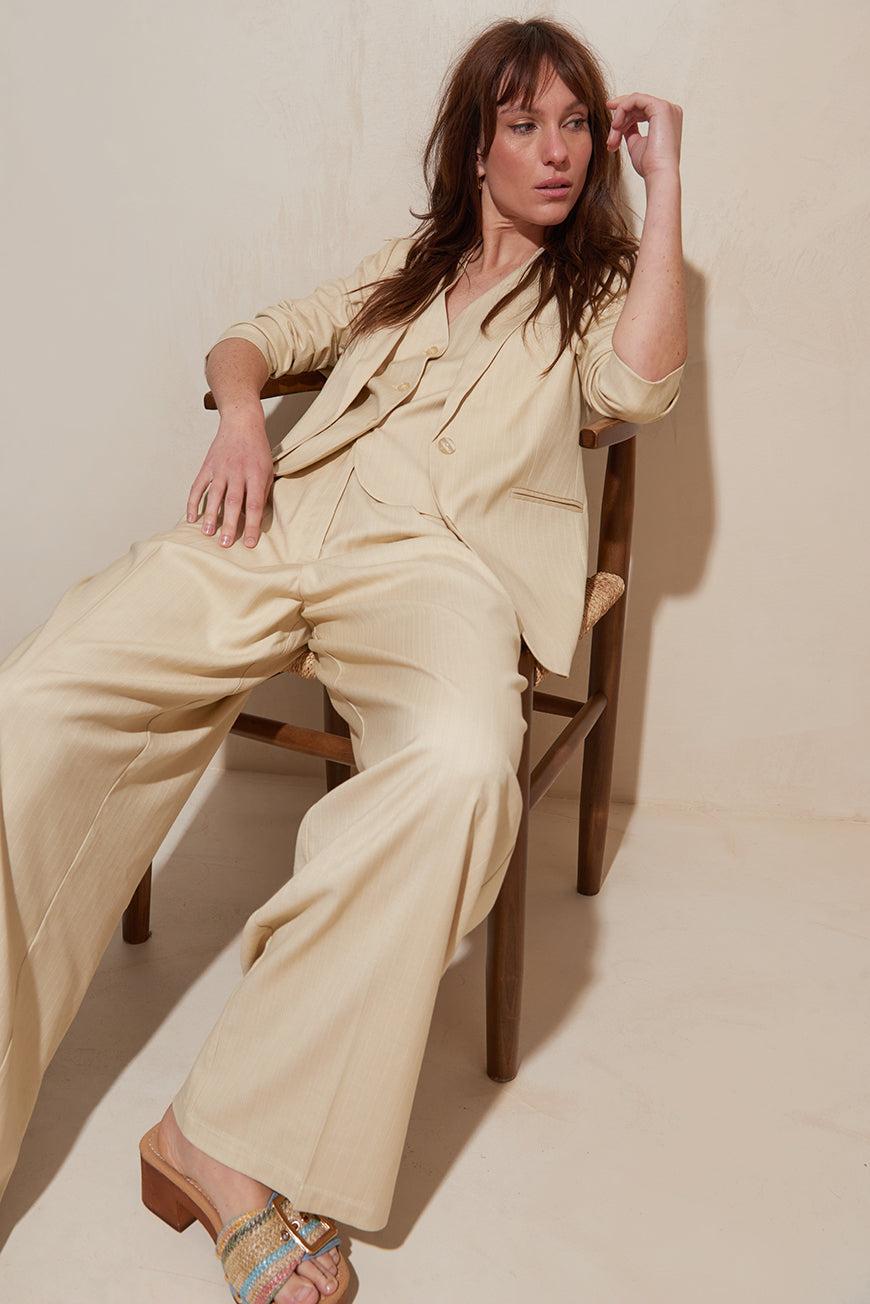 Les P'tites Bombes PANTALON JENNEFER BEIGE RAYURES