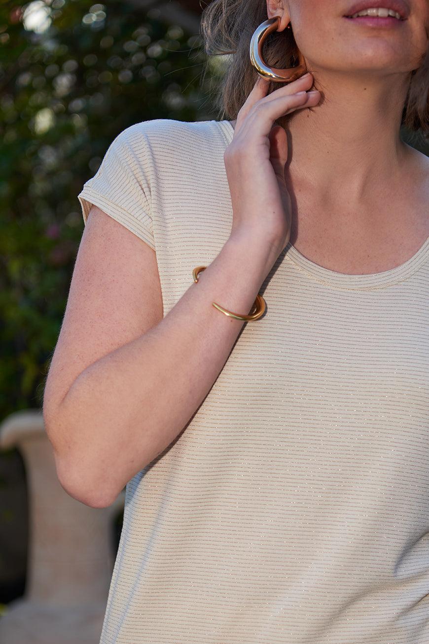 Les P'tites Bombes TEE SHIRT LUZ BEIGE RAYURES OR