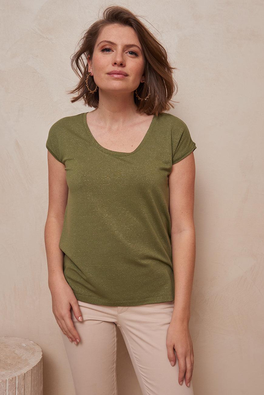 Les P'tites Bombes TEE SHIRT LUZ KAKI RAYURES OR