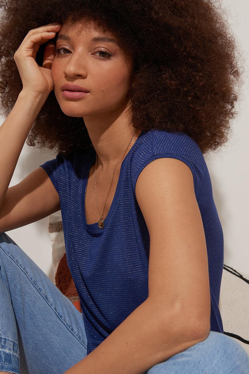 Les P'tites Bombes TEE SHIRT LUZ MARINE RAYURES OR