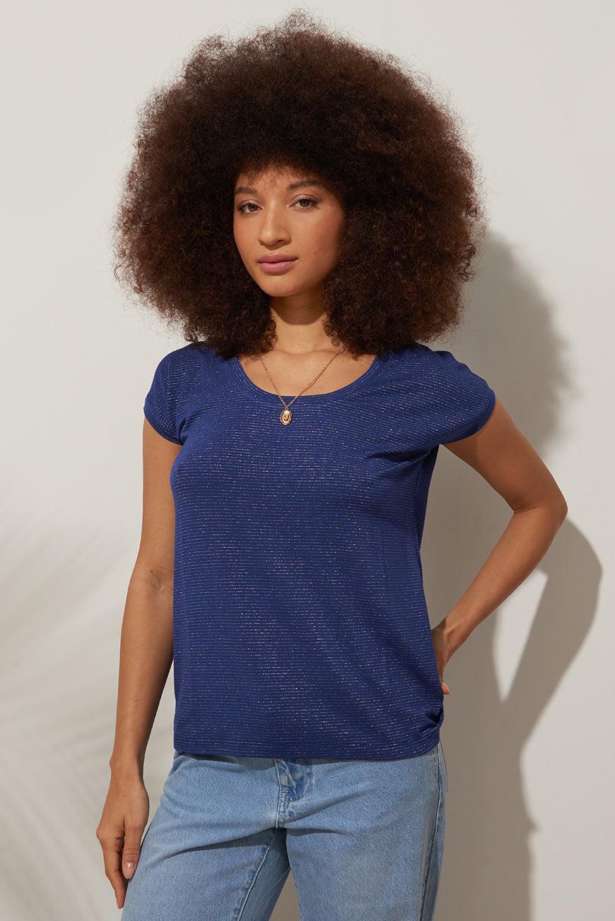 Les P'tites Bombes TEE SHIRT LUZ MARINE RAYURES OR