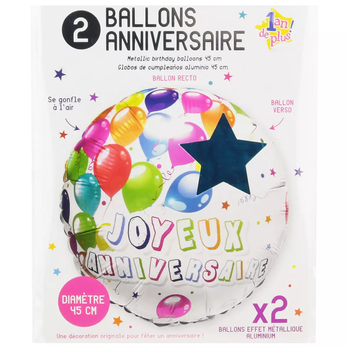 Les Trésors De Lily 2 Ballons Métalliques 'Joyeux Anniversaire' Bleu Multicolore 45 Cm [Q1683]