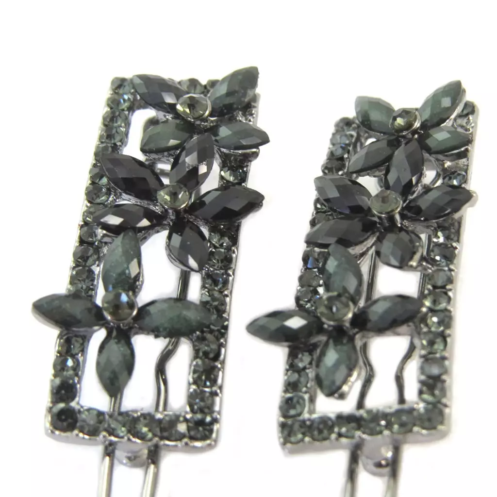 Les Trésors De Lily 2 Barrettes Boules 'Sissi' Gris Argenté (fleurs) 45 Mm 34x15 Mm [P6279]