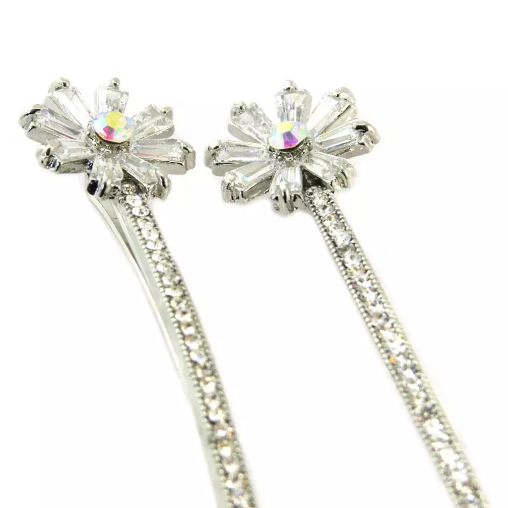Les Trésors De Lily 2 Barrettes / épingles Plates 'Sissi' Blanc Argenté (fleurs) 55x15 Mm [P6289]
