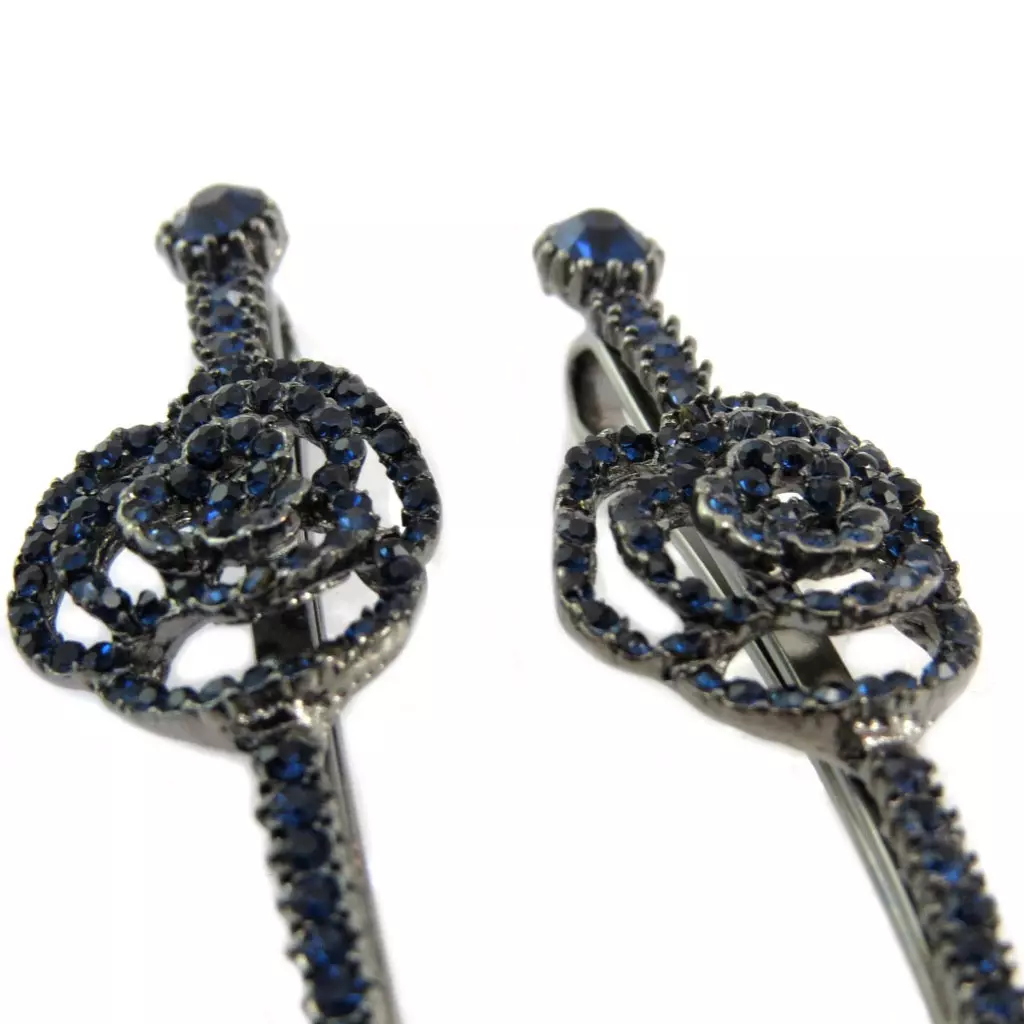 Les Trésors De Lily 2 Barrettes / épingles Plates 'Sissi' Bleu Marine (rosa Romantica) 90x18 Mm [P6293]