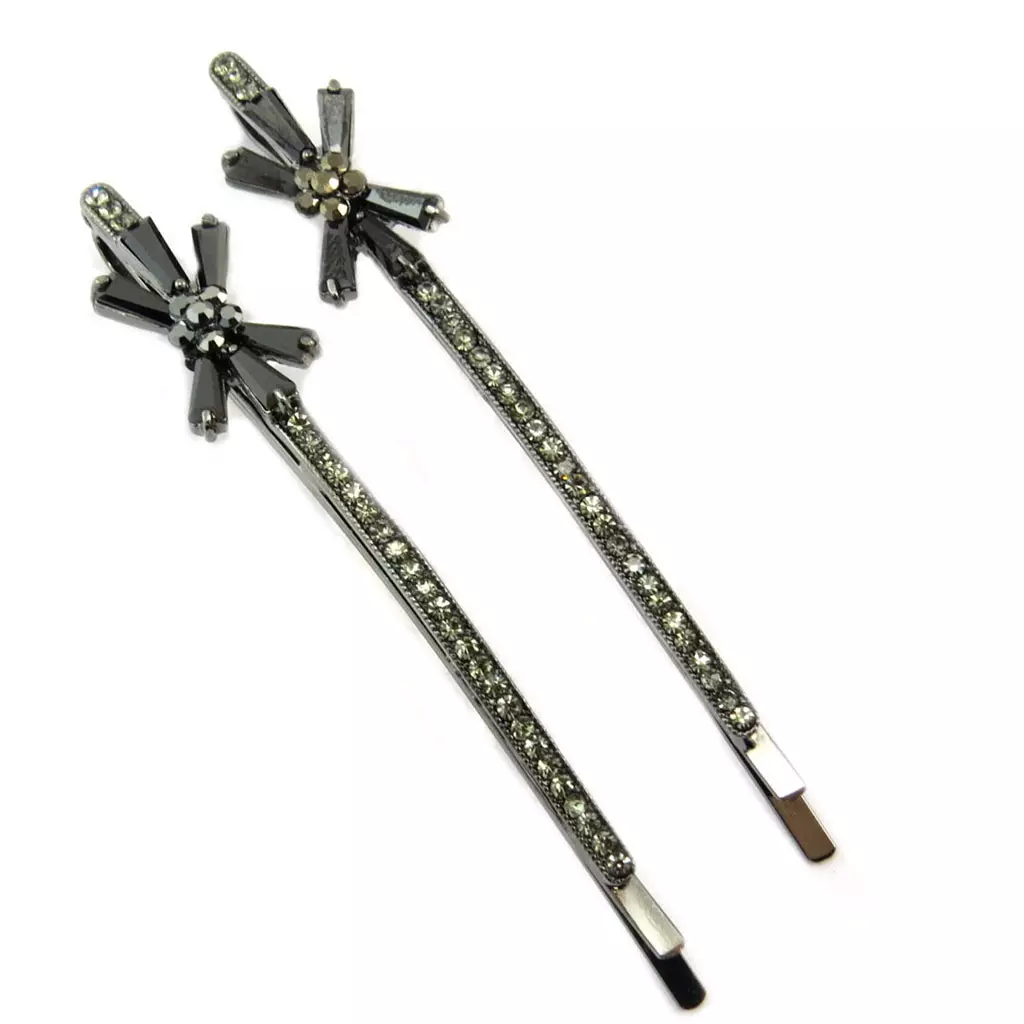 les trésors de lily 2 barrettes / épingles plates 'Sissi' gris 85x13 mm [P6291]