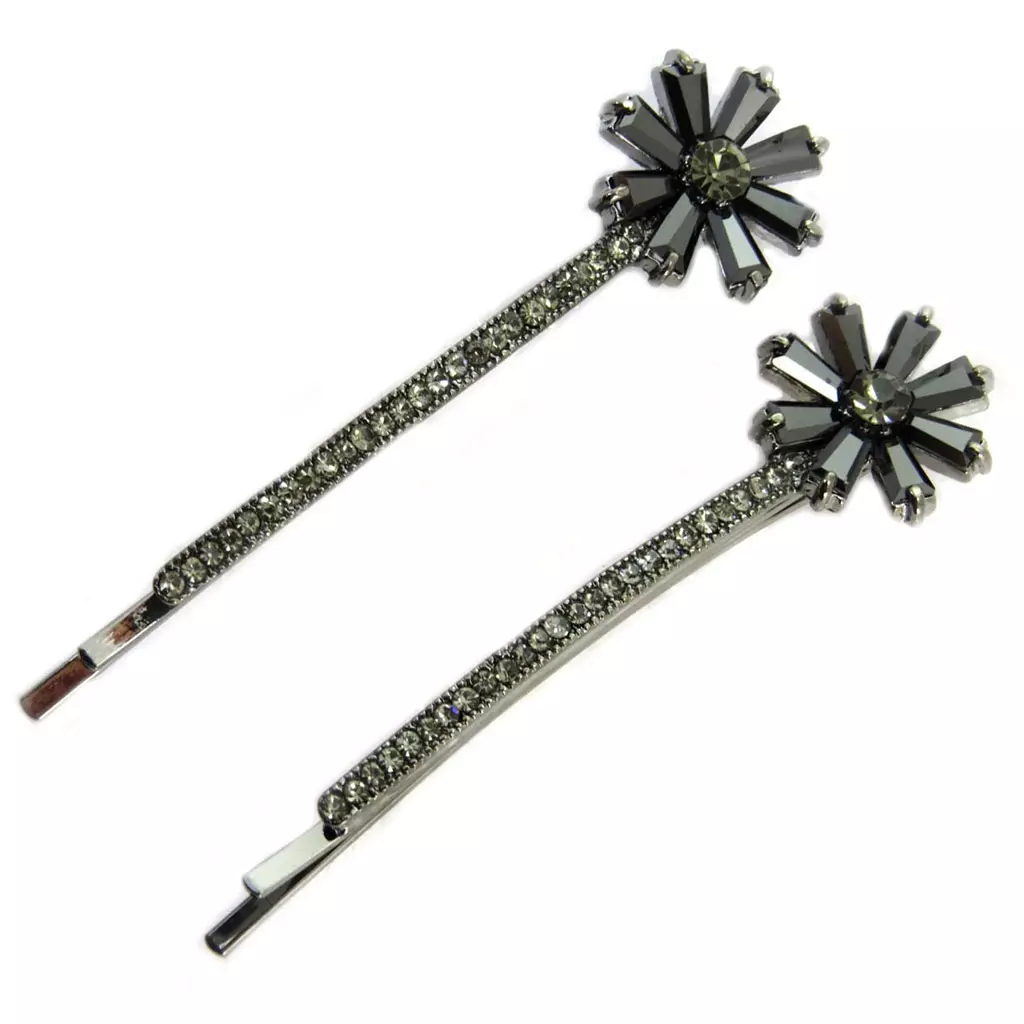 Les Trésors De Lily 2 Barrettes / épingles Plates 'Sissi' Gris (fleurs) 55x15 Mm [P6288]