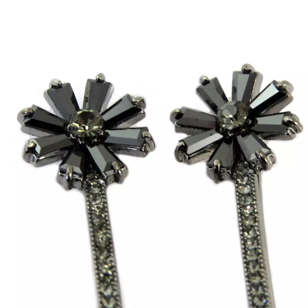 Les Trésors De Lily 2 Barrettes / épingles Plates 'Sissi' Gris (fleurs) 55x15 Mm [P6288]