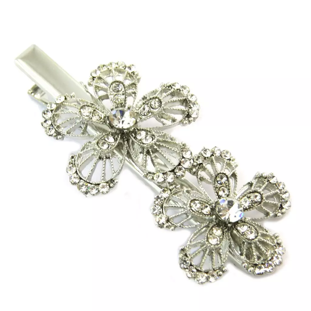 Les Trésors De Lily 2 Barrettes / Pinces Pélican 'Sissi' Blanc Argenté (fleurs) 60x30 Mm [P6273]